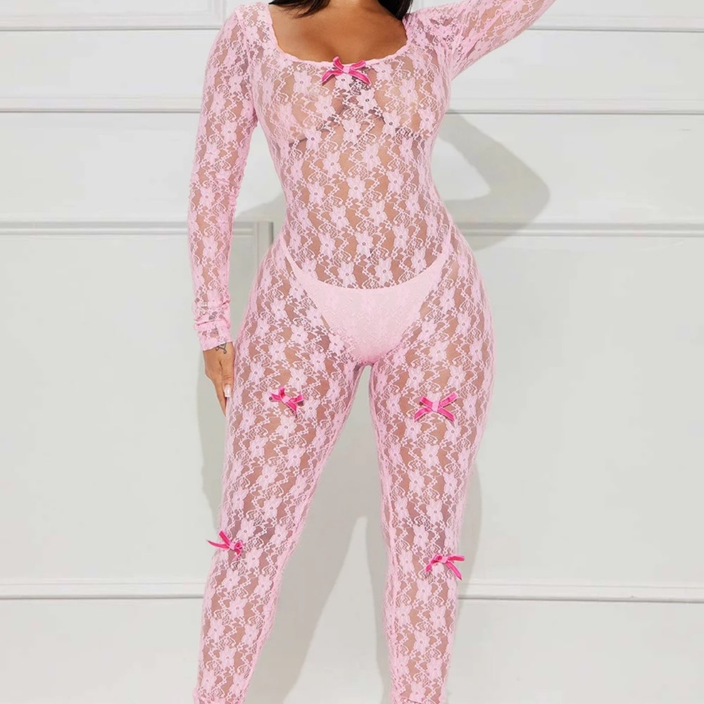 Fashion Nova Pink Lace Pajama Jumpsuit